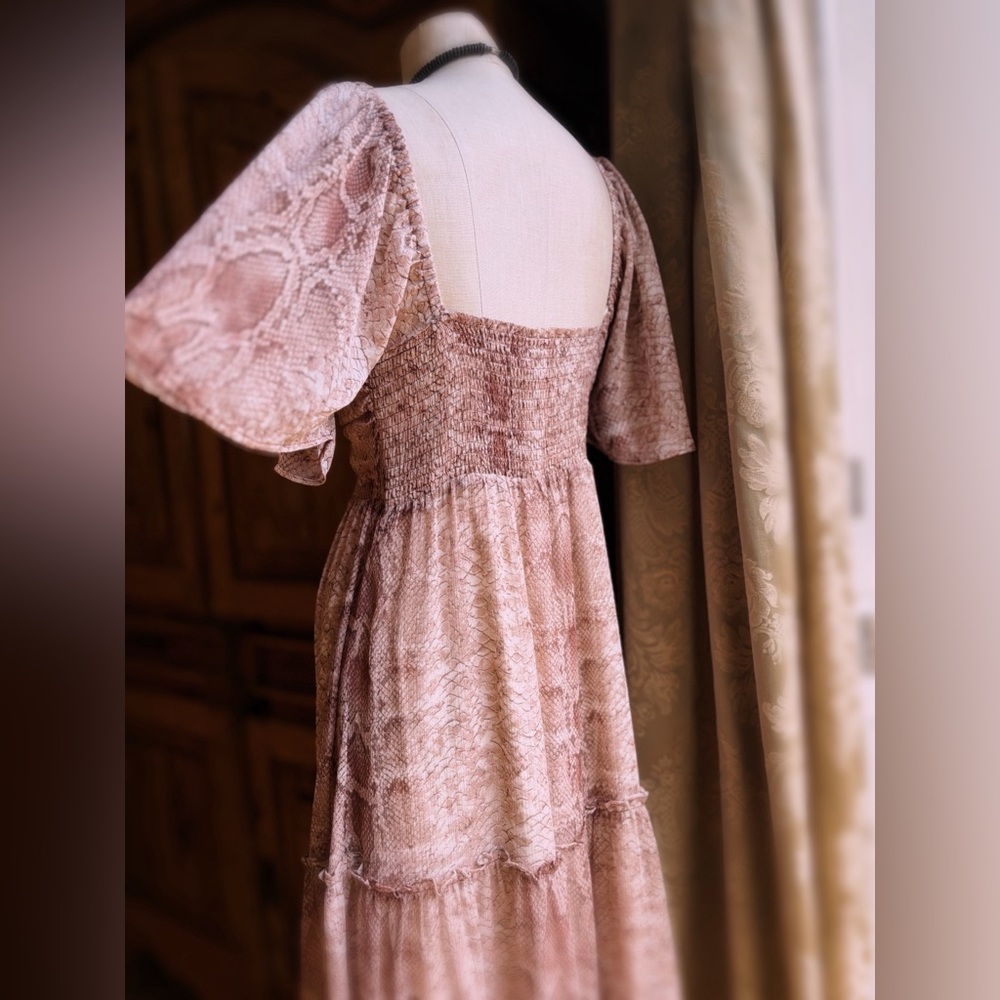 Anthropology Maeve Snake Print Tiered Midi Dress Boho NWT 178.00 Size M - Picture 7 of 10